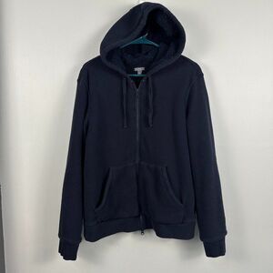 Vince Mens Full Zip Hoodie Sweatshirt Size Large Navy Blue Lined Cotton Waffle